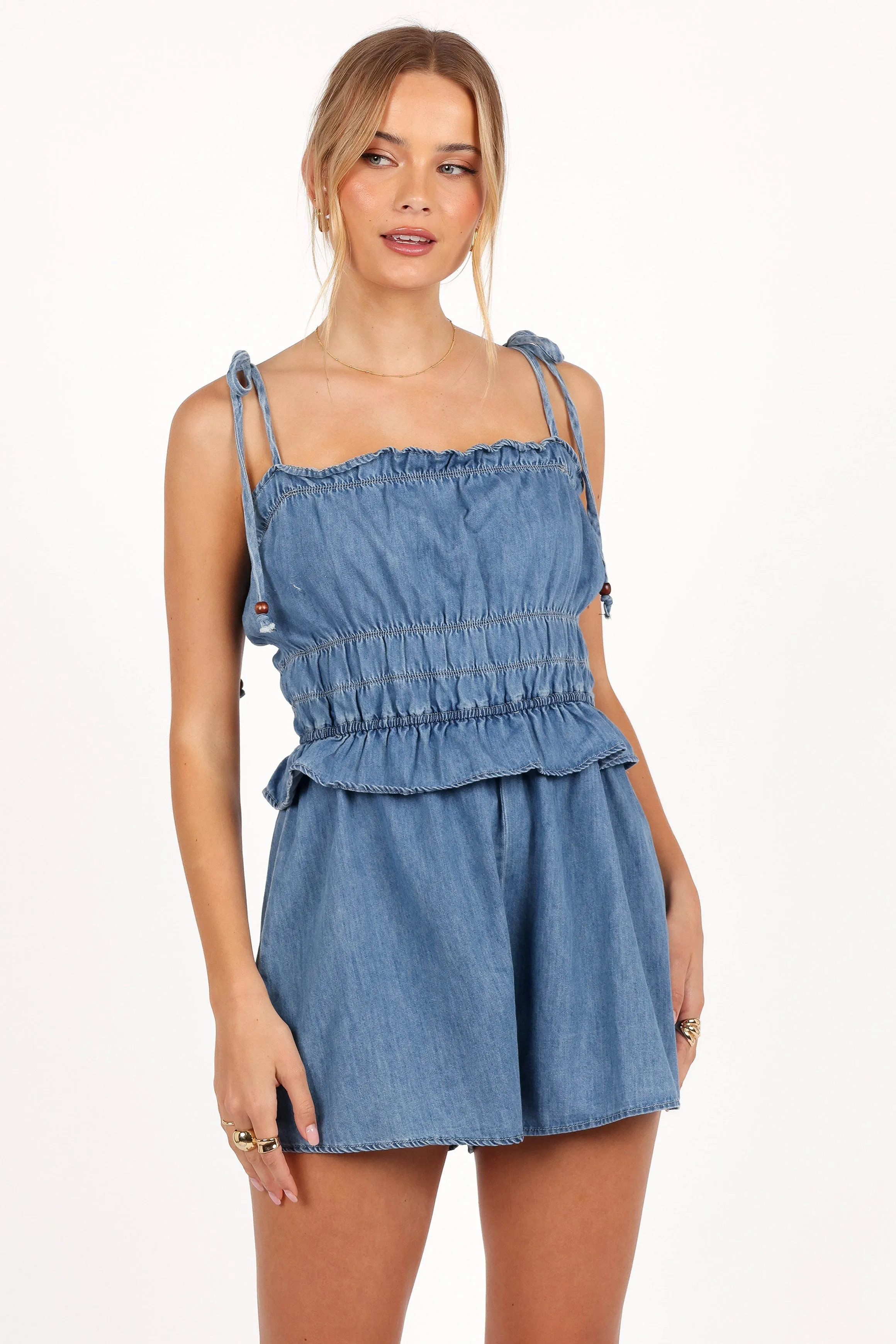 Miller Romper - Light Indigo sold by Petal & Pup
