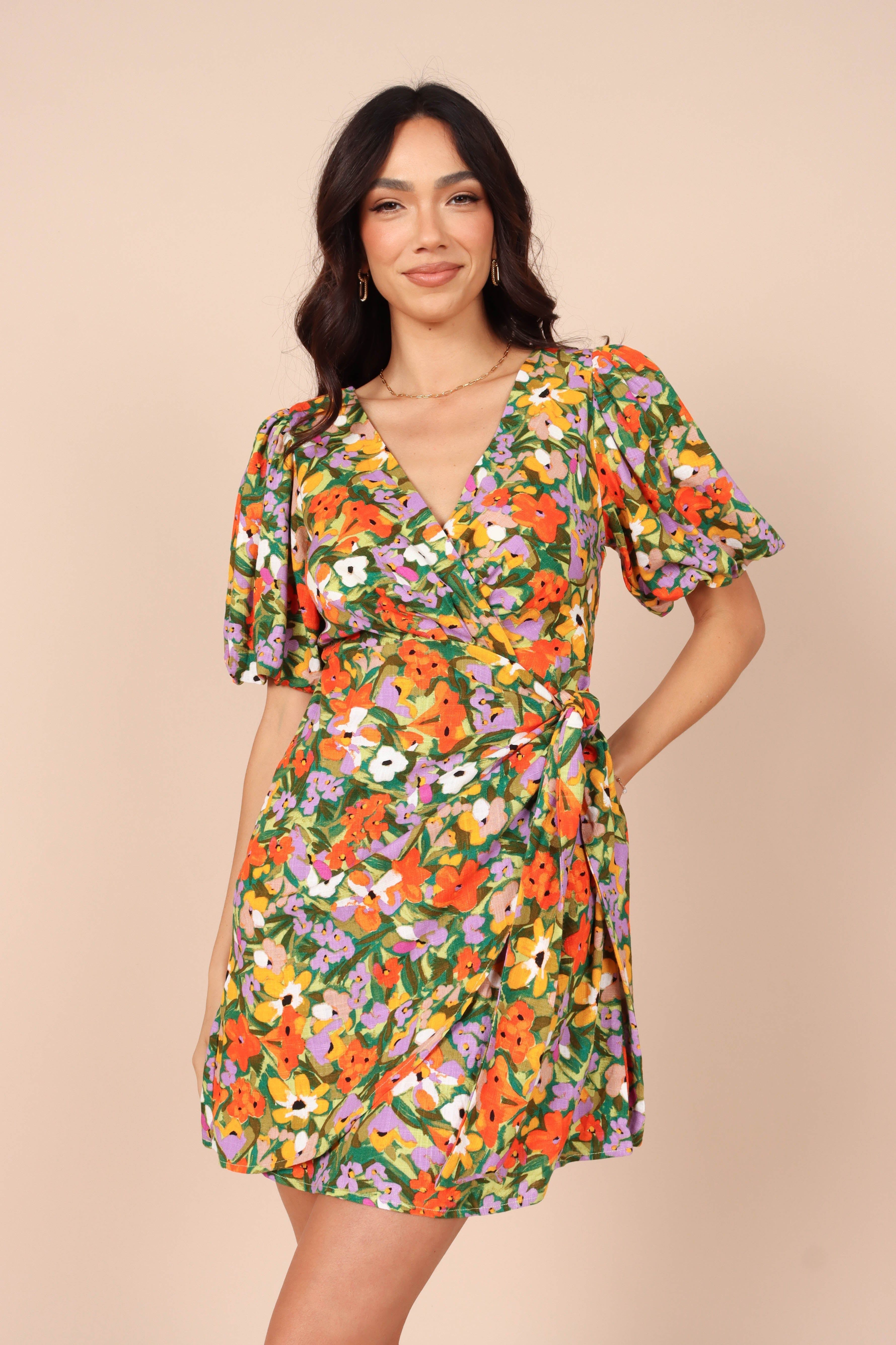 Flourish Puff Sleeve Mini Dress - Orange sold by Petal & Pup