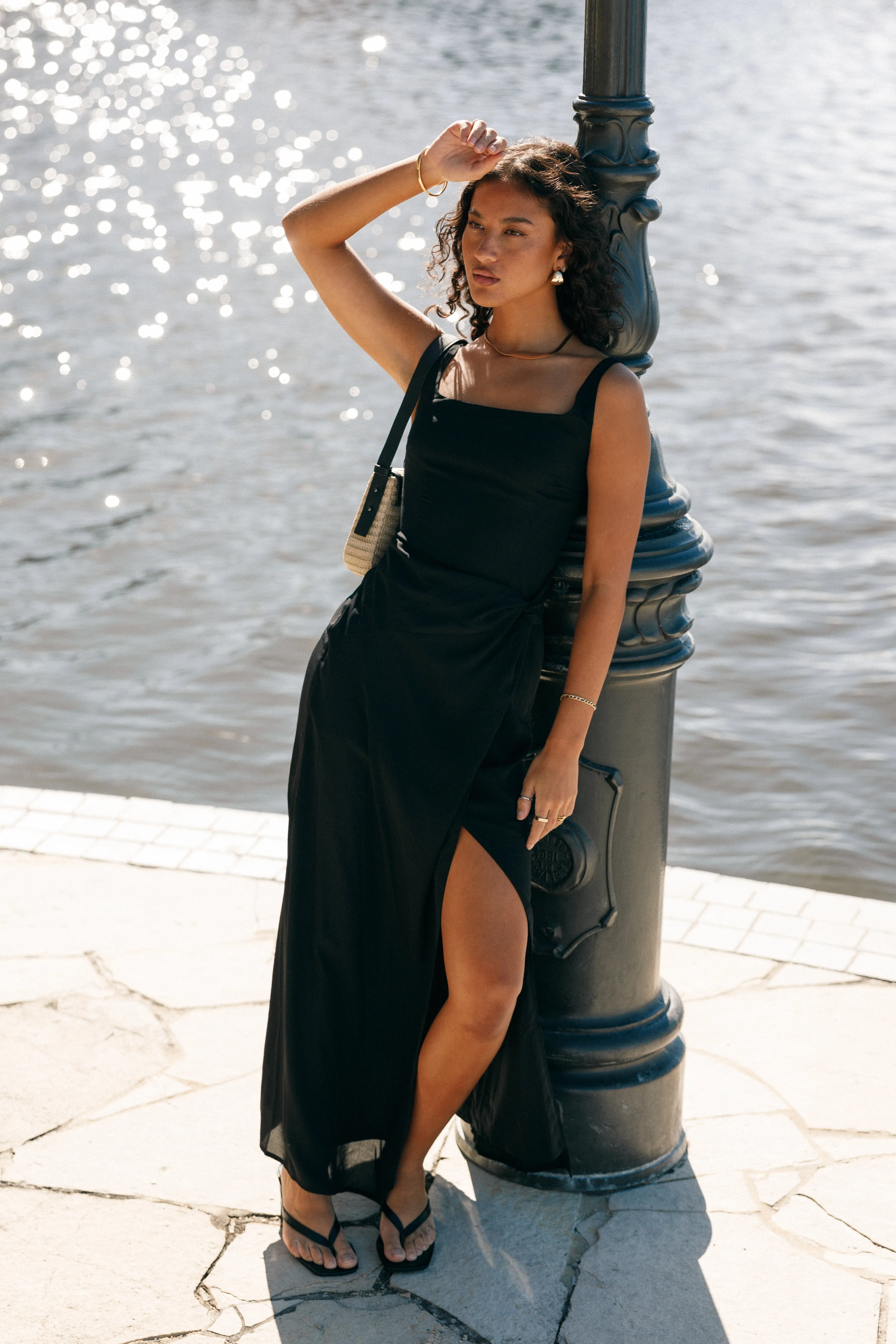 Nadea Faux Wrap Maxi Dress - Black sold by Petal & Pup