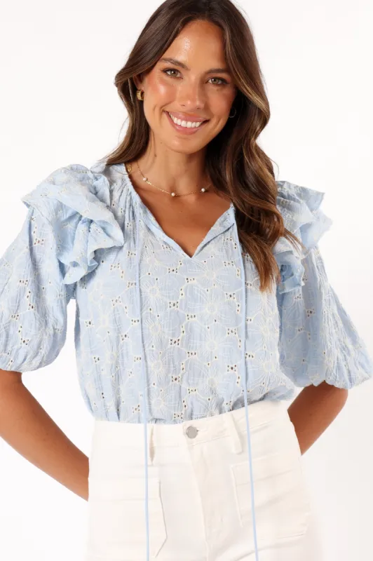 Iris Ruffled Top - Blue sold by Petal & Pup