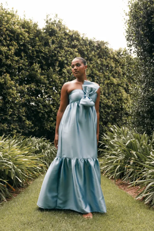Betina Bow Front Maxi Dress - Blue sold by Petal & Pup