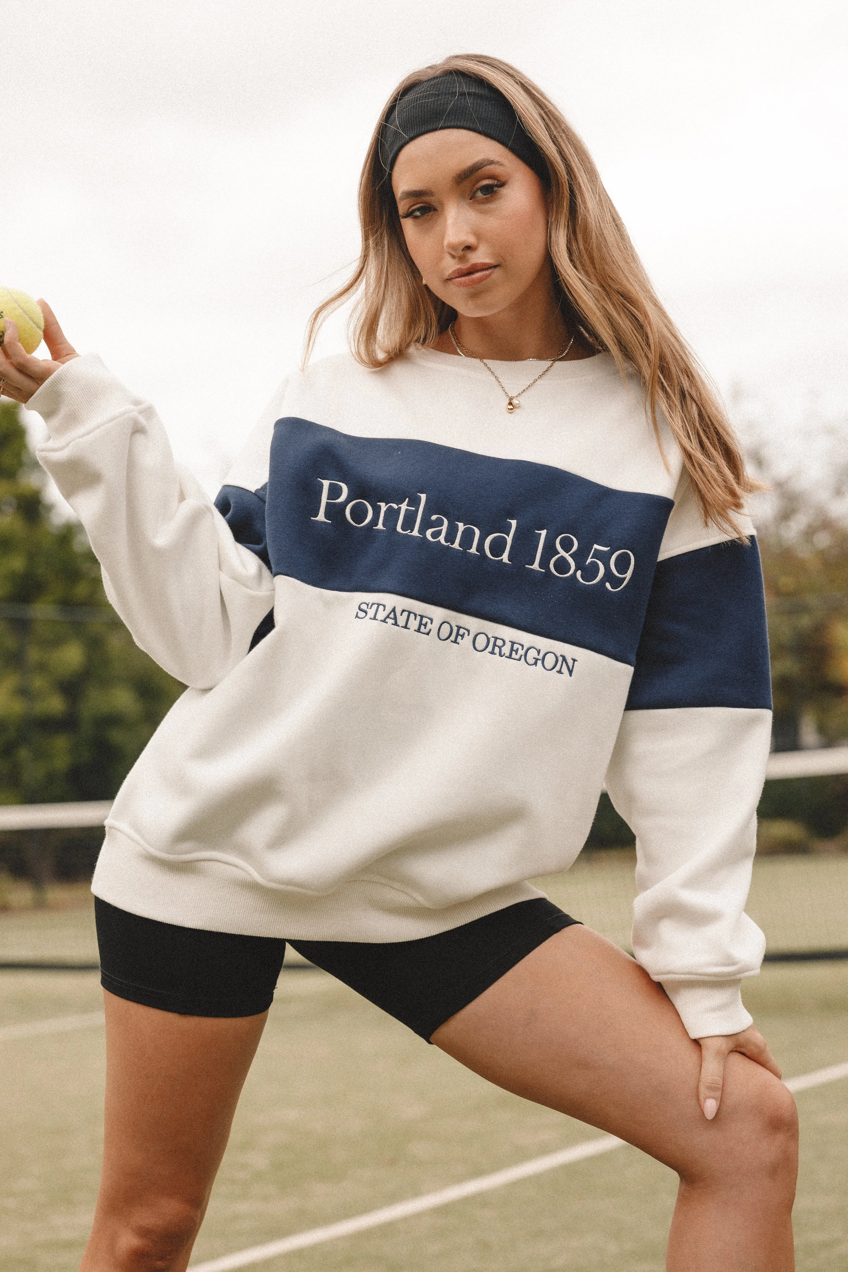 Portland Colorblock Oversized Sweatshirt - White Navy sold by Petal & Pup product image thumbnail 2