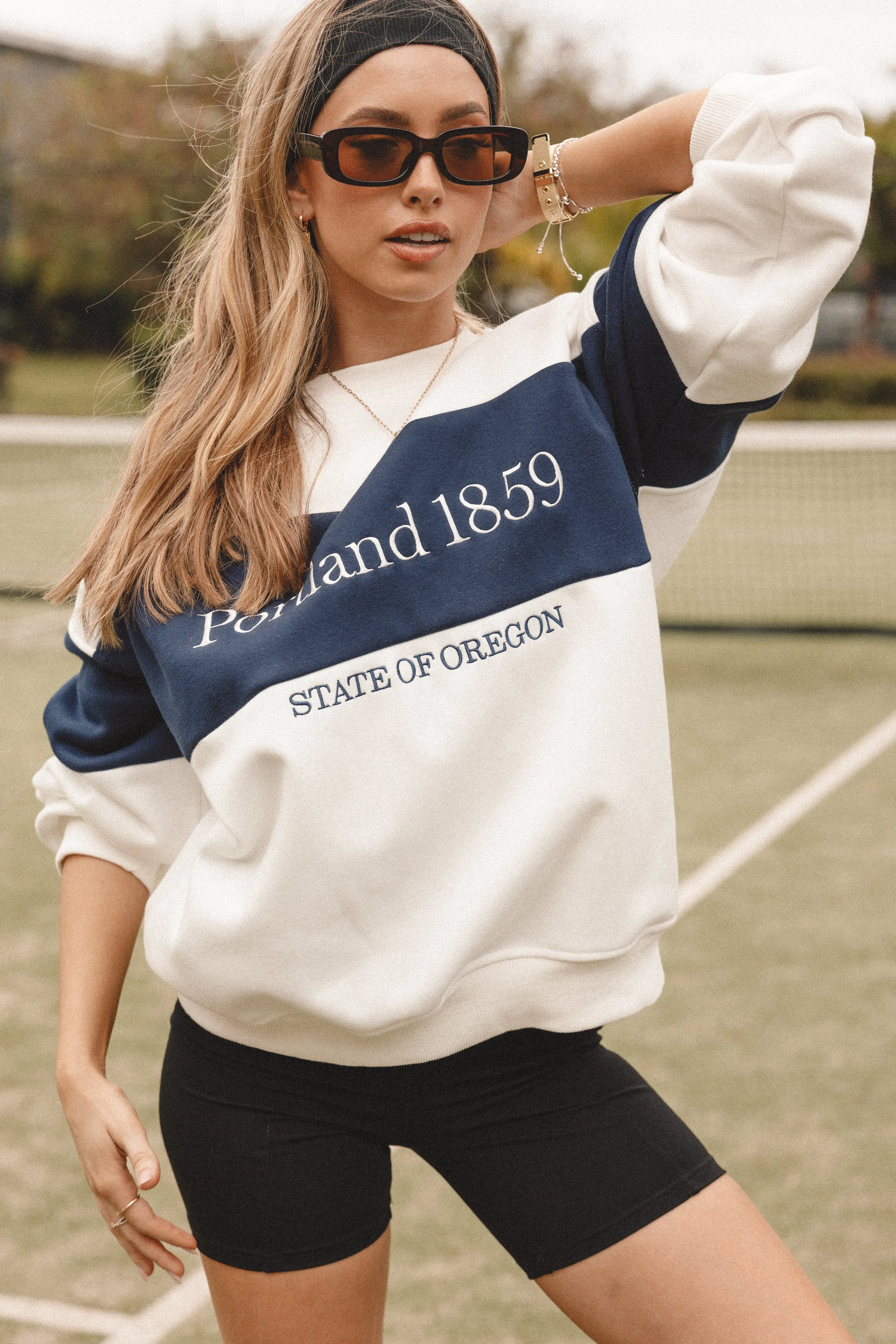 Portland Colorblock Oversized Sweatshirt - White Navy sold by Petal & Pup