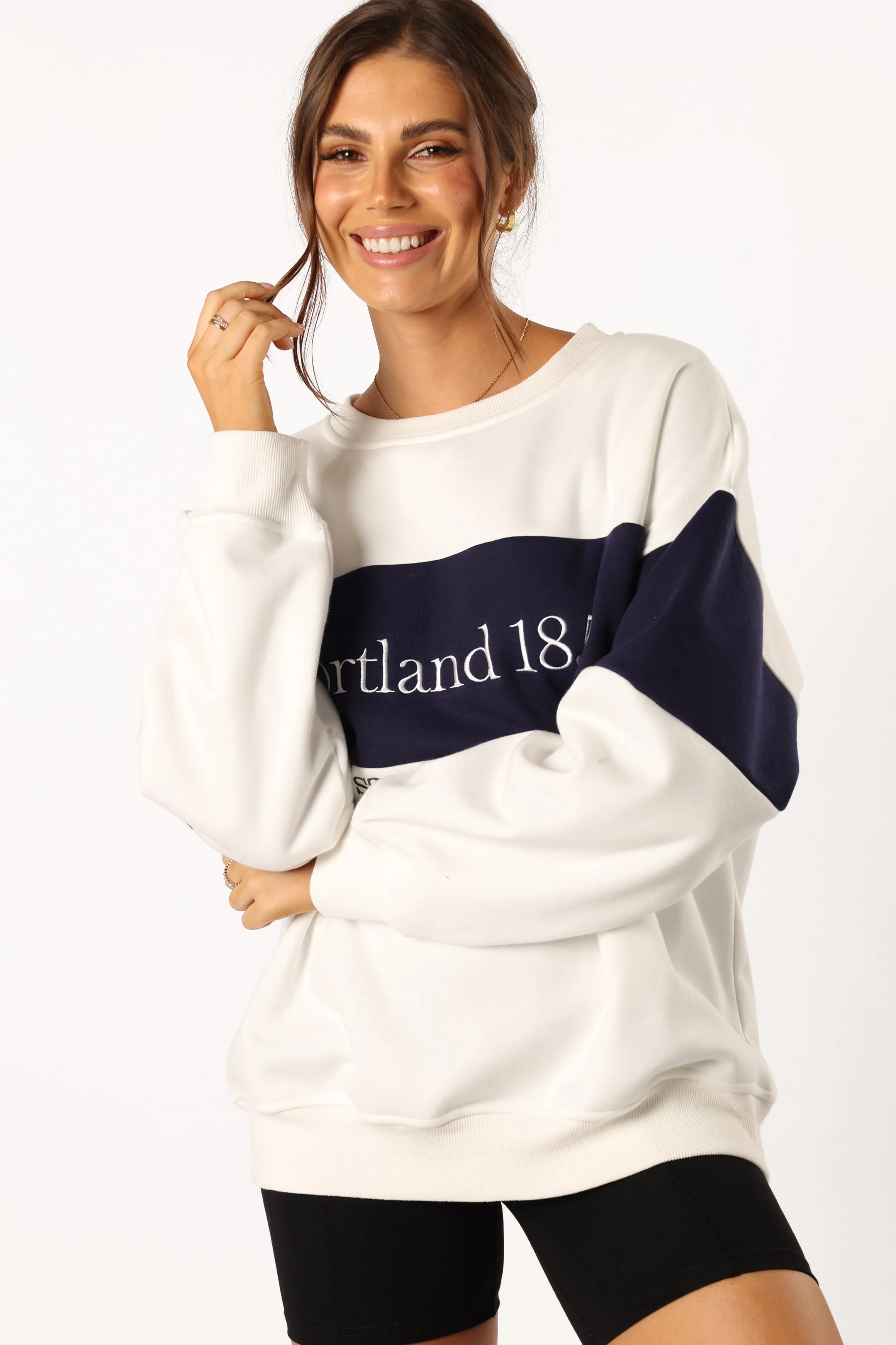 Portland Colorblock Oversized Sweatshirt - White Navy sold by Petal & Pup product image thumbnail 3