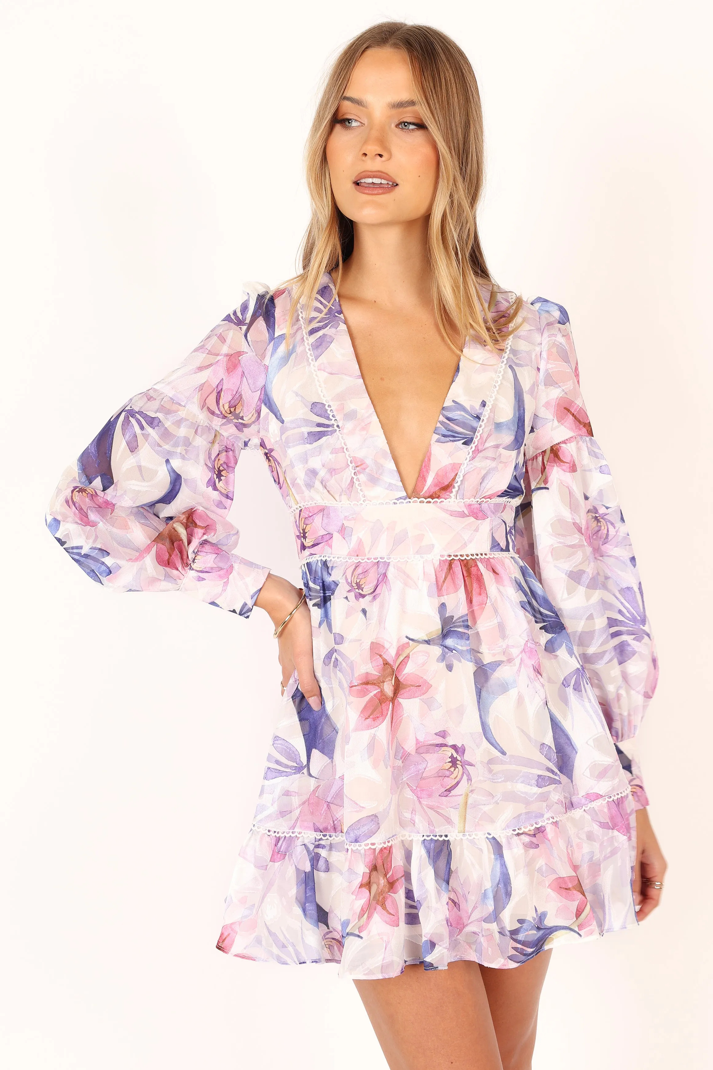 Rume Long Sleeve Mini Dress - Purple Floral sold by Petal & Pup product image thumbnail 5