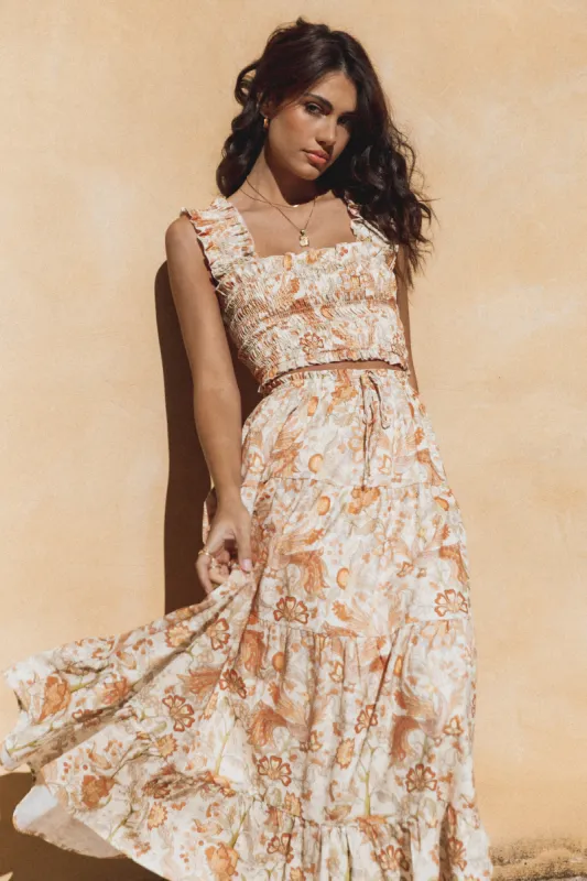 Leo Maxi Skirt - Tan Floral made by Petal & Pup