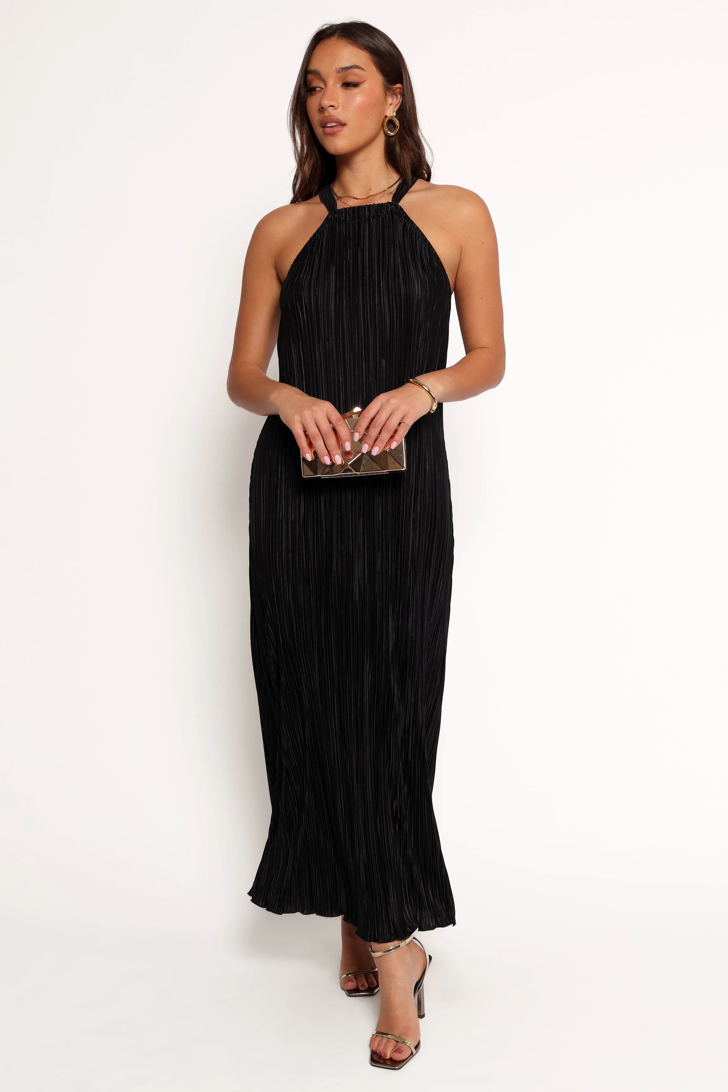 Melody Plisse Halter Maxi Dress - Black sold by Petal & Pup