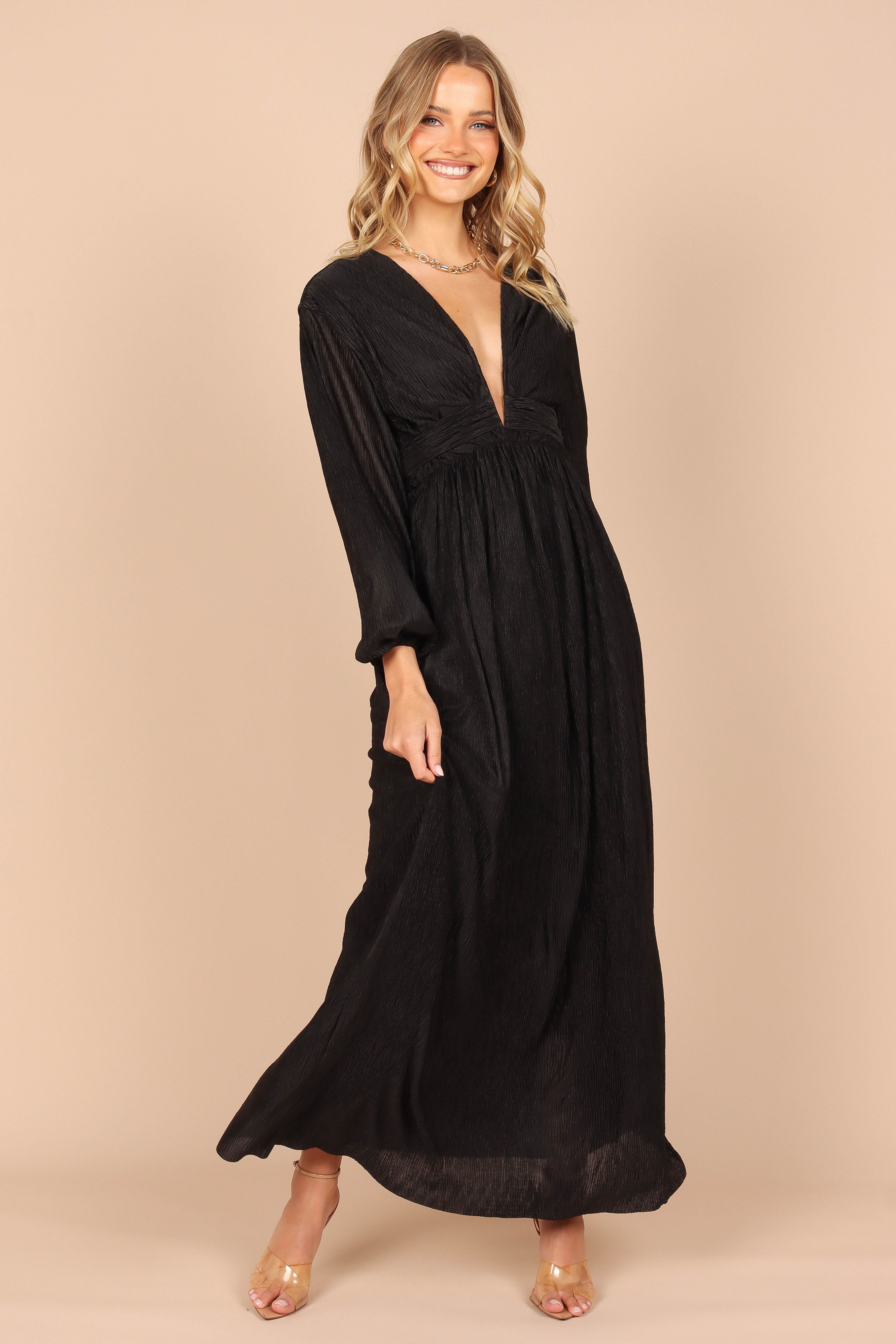 Vivacia Low Cut Maxi Dress - Black sold by Petal & Pup