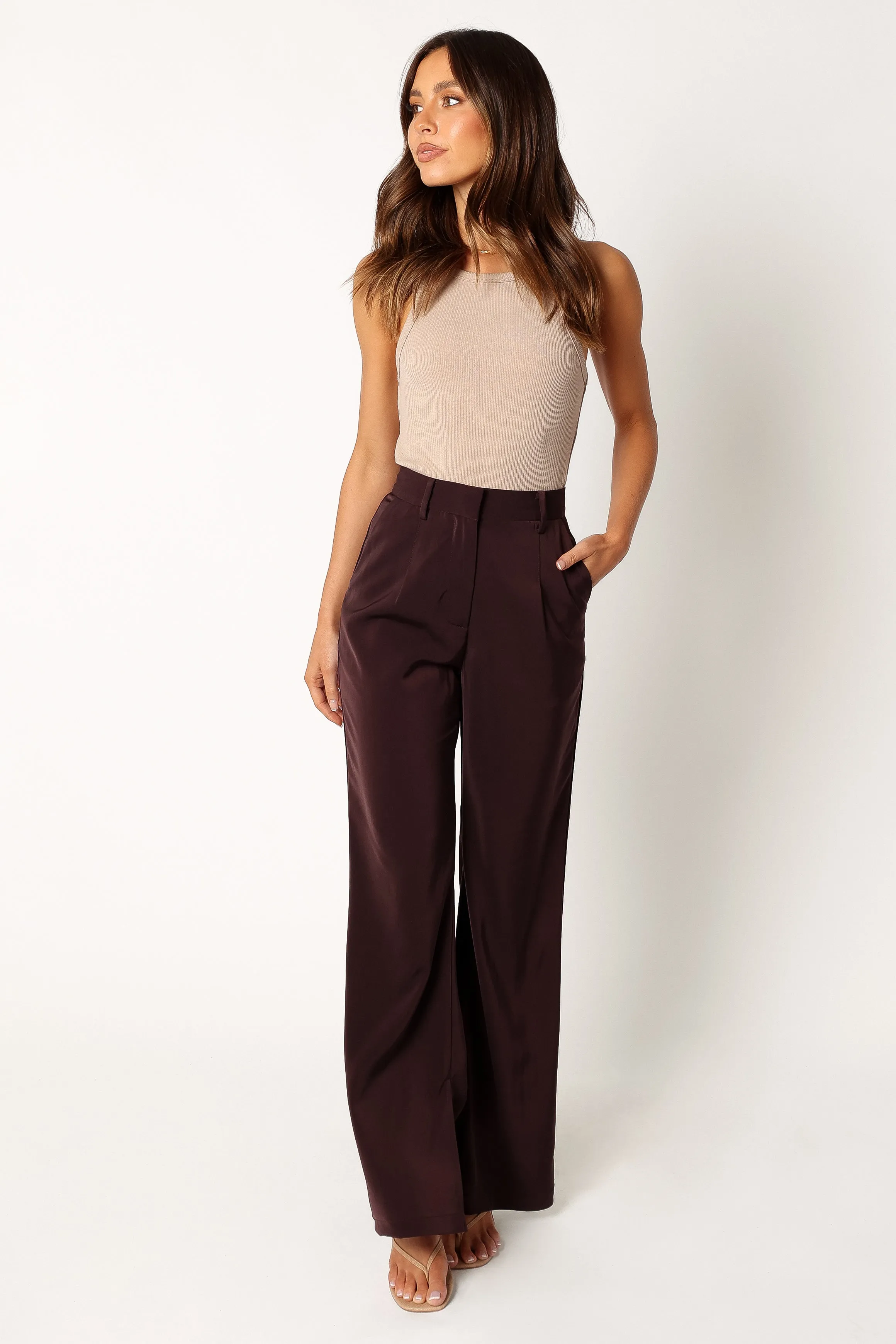 Neveah Silky Wide Leg Trousers - Merlot sold by Petal & Pup product image thumbnail 3