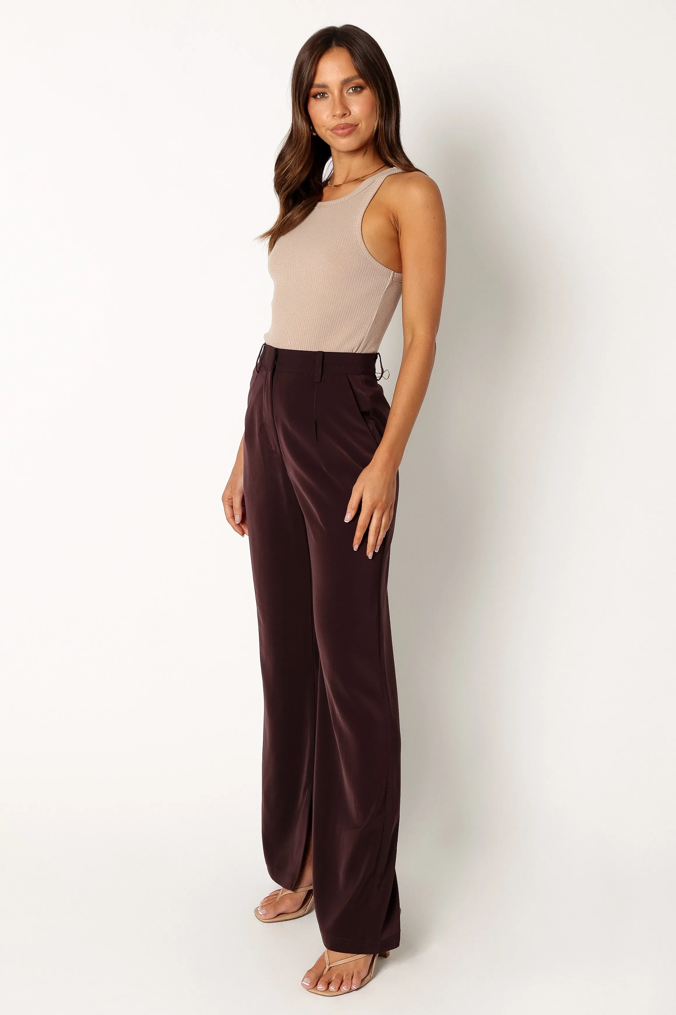 Neveah Silky Wide Leg Trousers - Merlot sold by Petal & Pup product image thumbnail 4