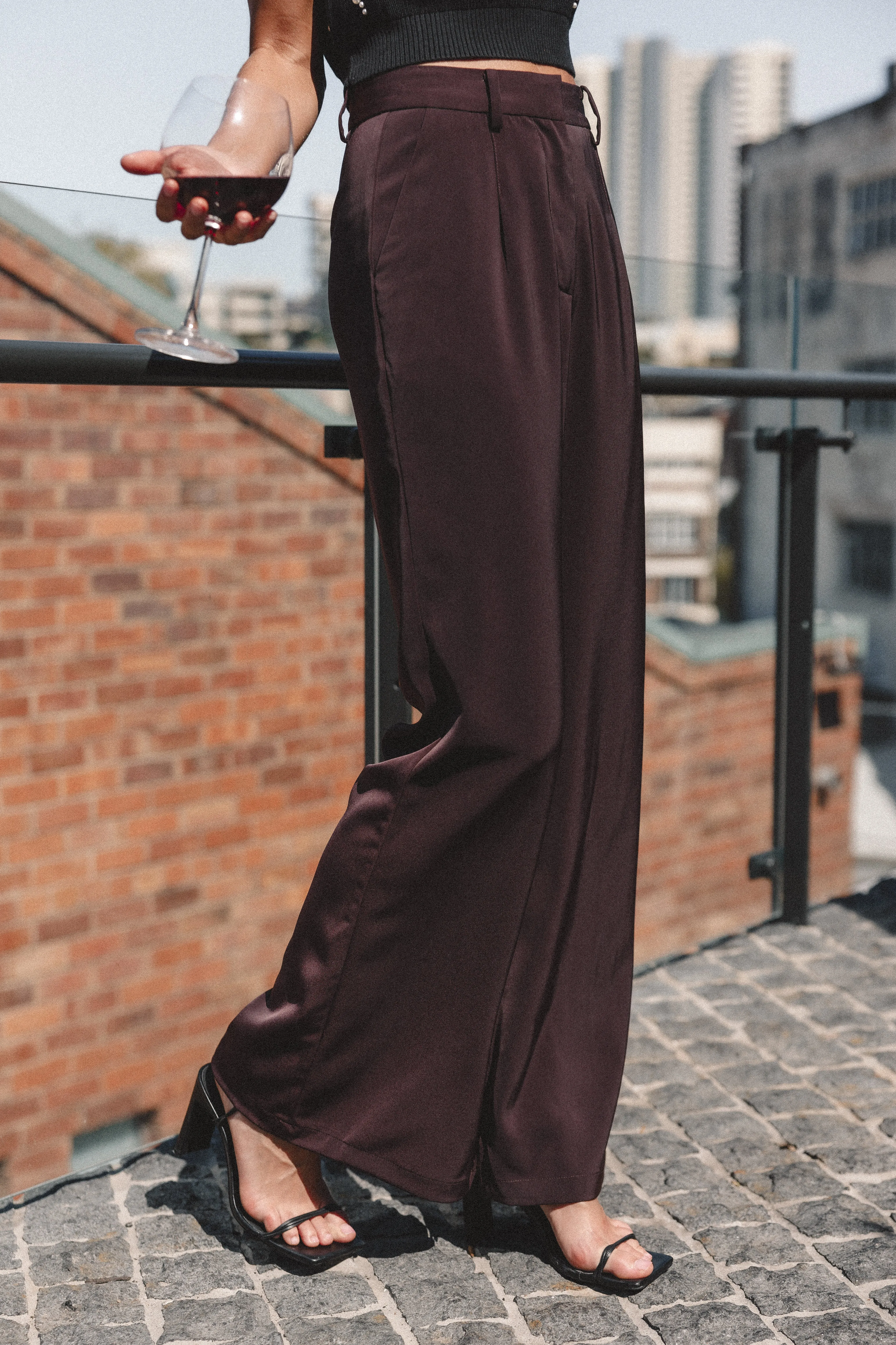 Neveah Silky Wide Leg Trousers - Merlot sold by Petal & Pup product image thumbnail 2
