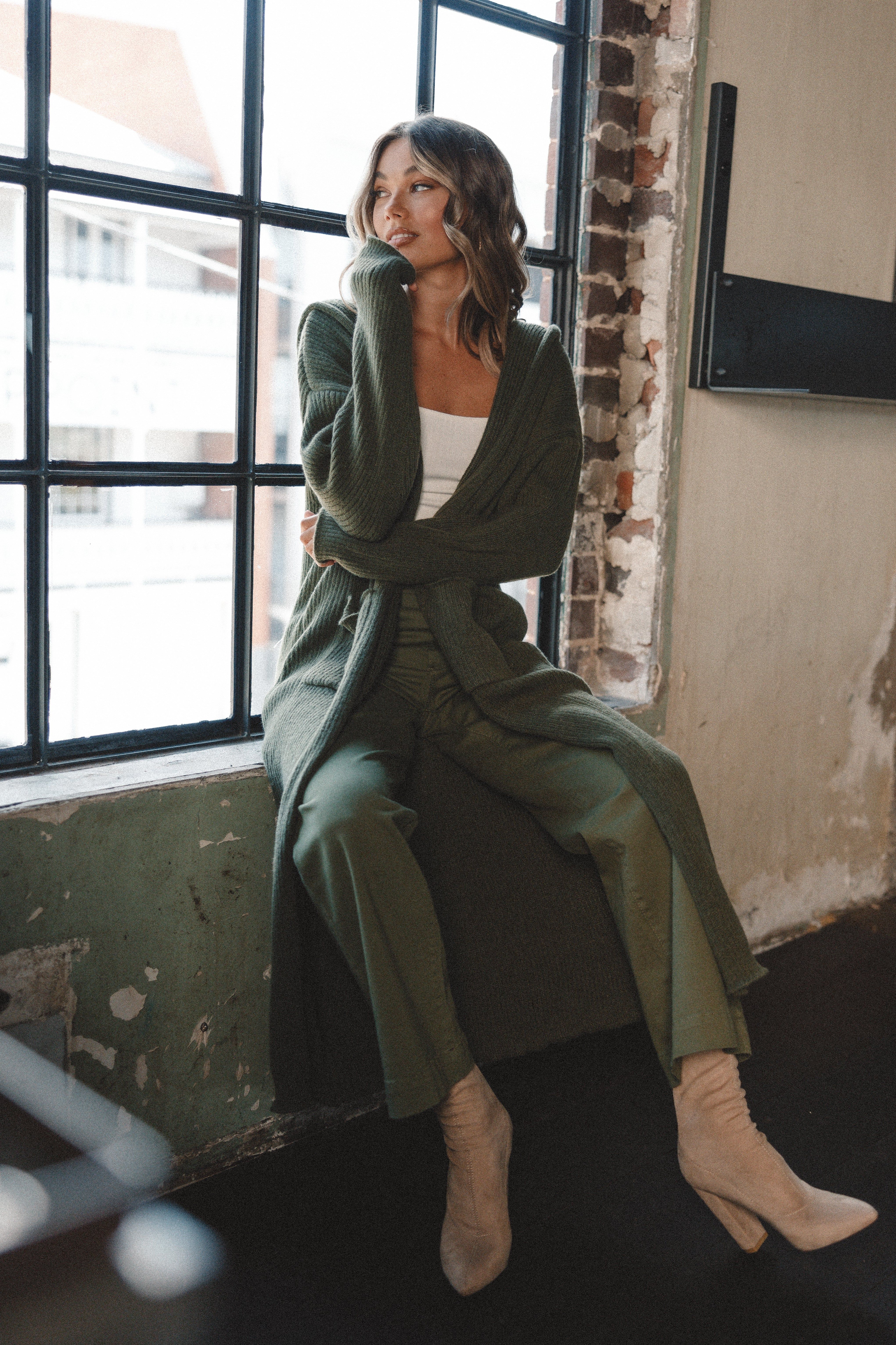 Valery Long Cardigan - Olive sold by Petal & Pup