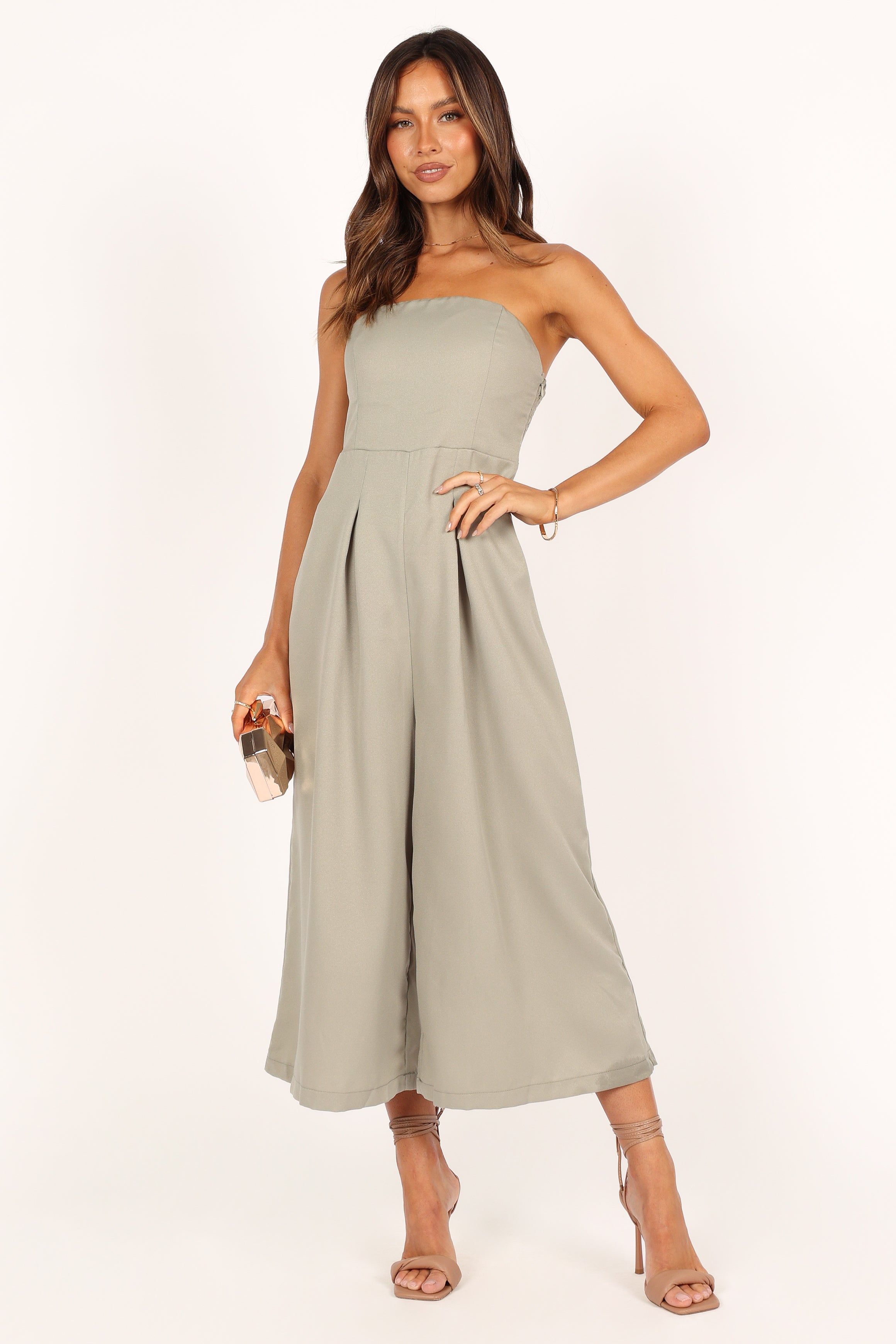 Jonie Strapless Jumpsuit - Olive sold by Petal & Pup