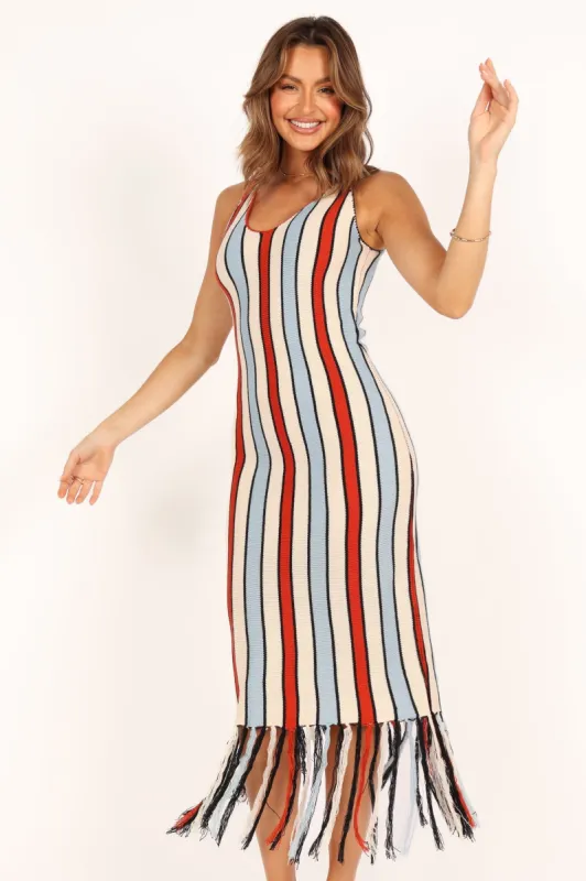Striscia Midi Dress - Red Blue Stripe sold by Petal & Pup