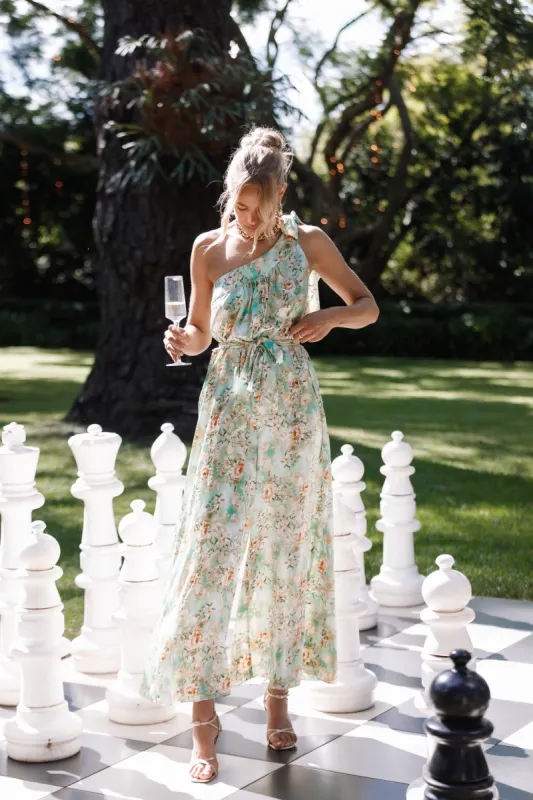 Aurelia One Shoulder Jumpsuit - Green Floral sold by Petal & Pup