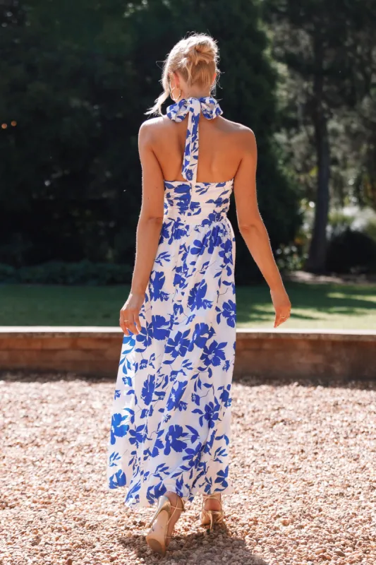 Allora Halter Dress - Blue Floral sold by Petal & Pup