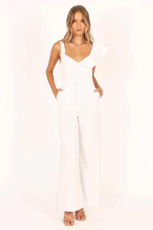 Cassie Ruffle Jumpsuit - White sold by Petal & Pup