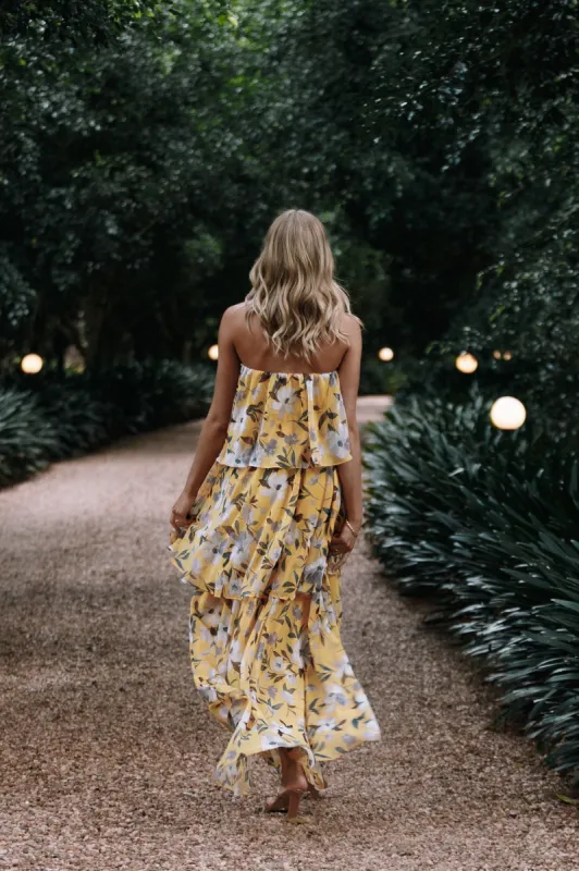 Bloom Strapless Maxi Dress - Yellow Floral sold by Petal & Pup