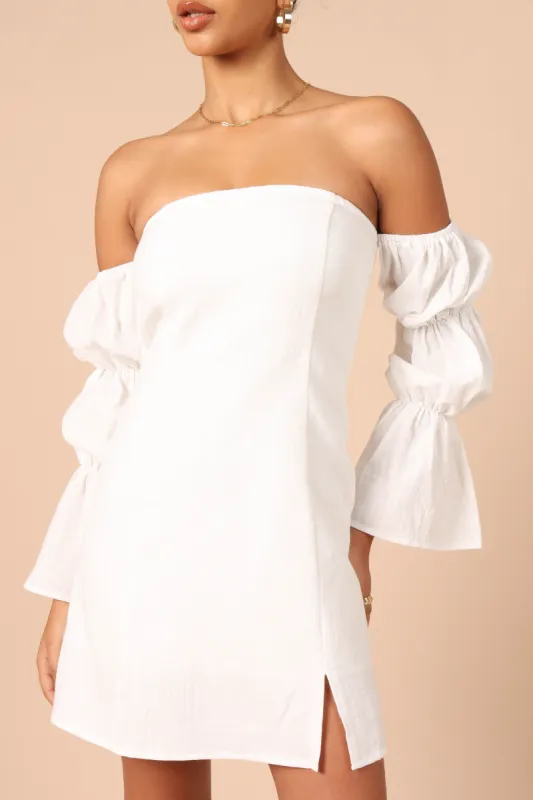 Cherese Puff Sleeve Mini Dress - White made by Petal & Pup
