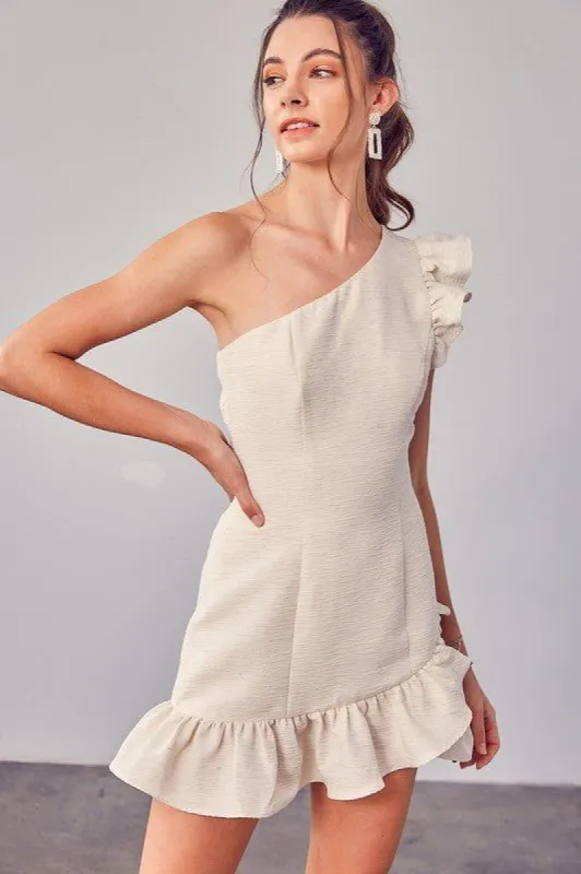 Monet One Shoulder Ruffle Mini Dress - Ivory sold by Petal & Pup