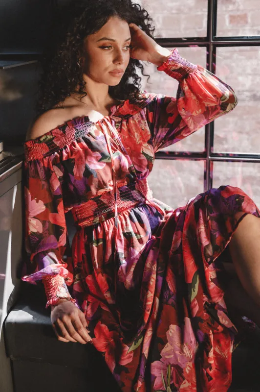 Luanne Off Shoulder Maxi Dress - Purple Floral sold by Petal & Pup