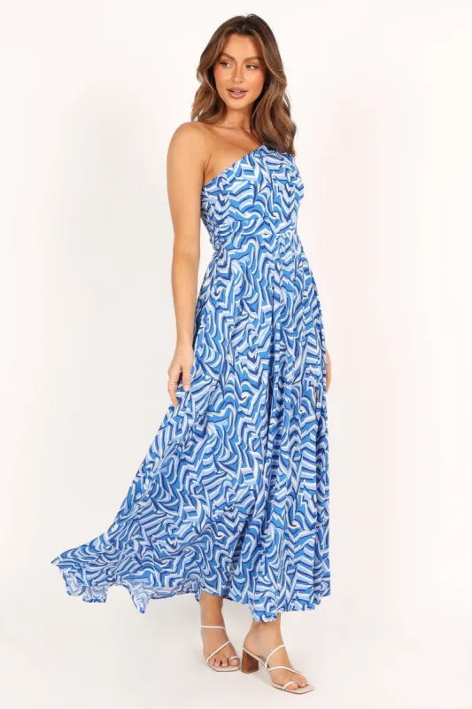 Lea One Shoulder Maxi Dress - Blue Multi sold by Petal & Pup