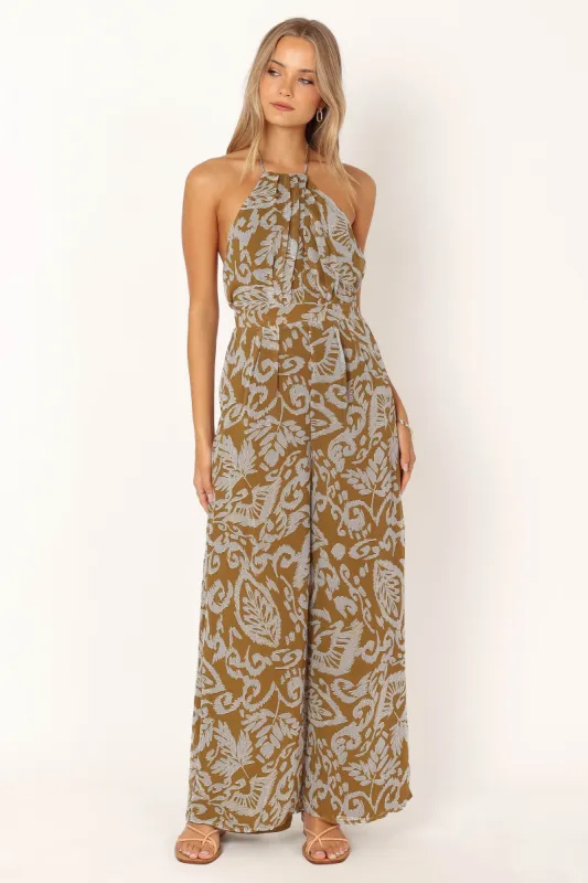 Morgan Halter Jumpsuit - Olive sold by Petal & Pup