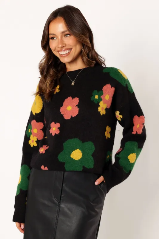 Lexie Multi Color Flower Knit Sweater - Black Multi sold by Petal & Pup