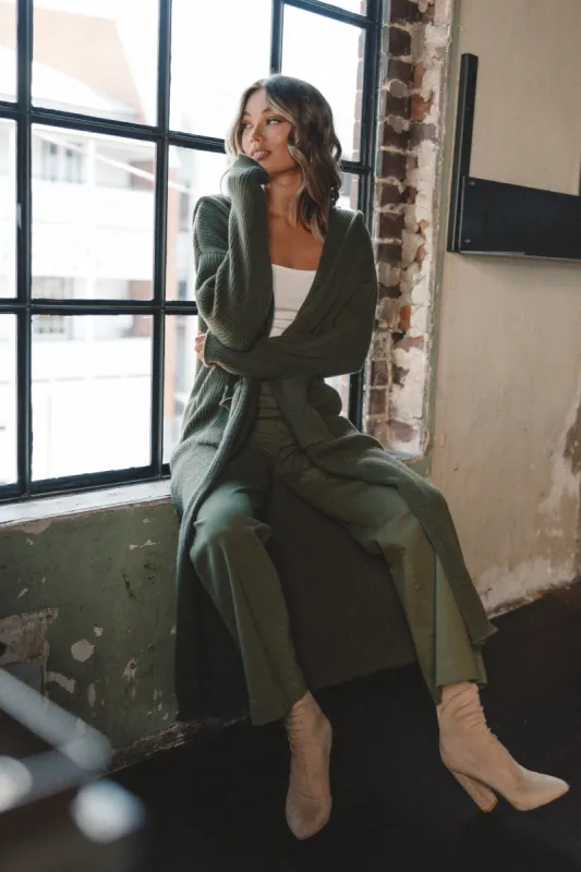 Valery Long Cardigan - Olive sold by Petal & Pup