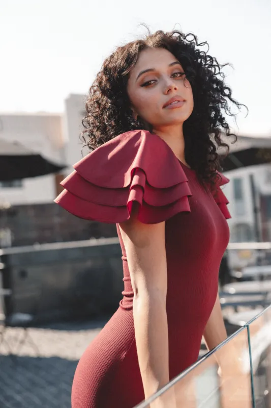 Cally Ruffle Sleeve Maxi Dress - Wine sold by Petal & Pup