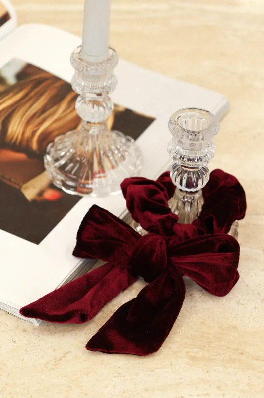 Sydnee Velvet Bow Hair Tie - Wine made by Petal & Pup