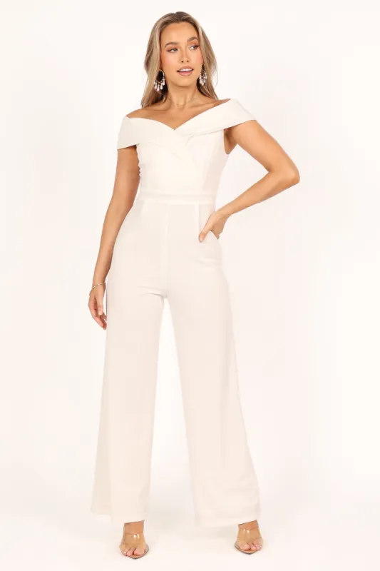 Violet Off Shoulder Jumpsuit - White sold by Petal & Pup