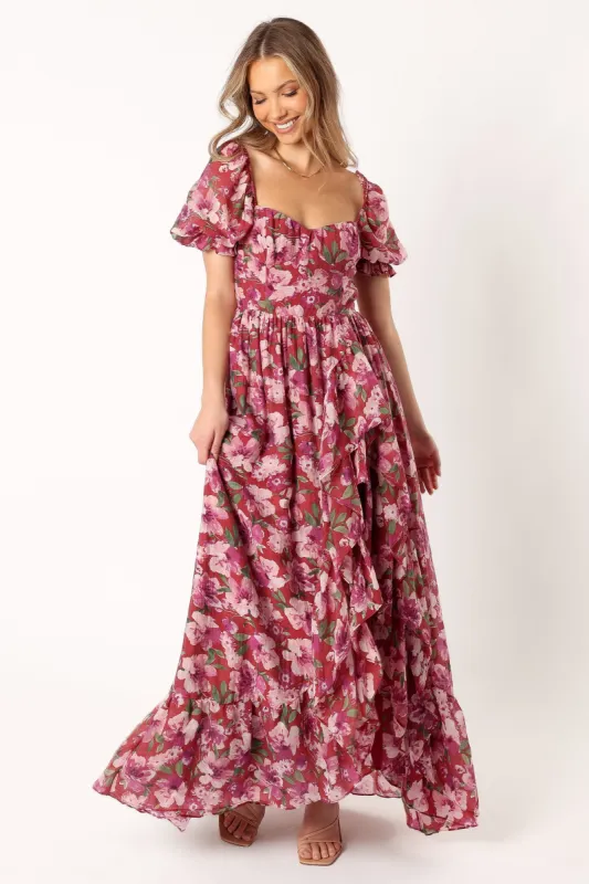 Rita Tiered Maxi Dress - Berry Floral made by Petal & Pup