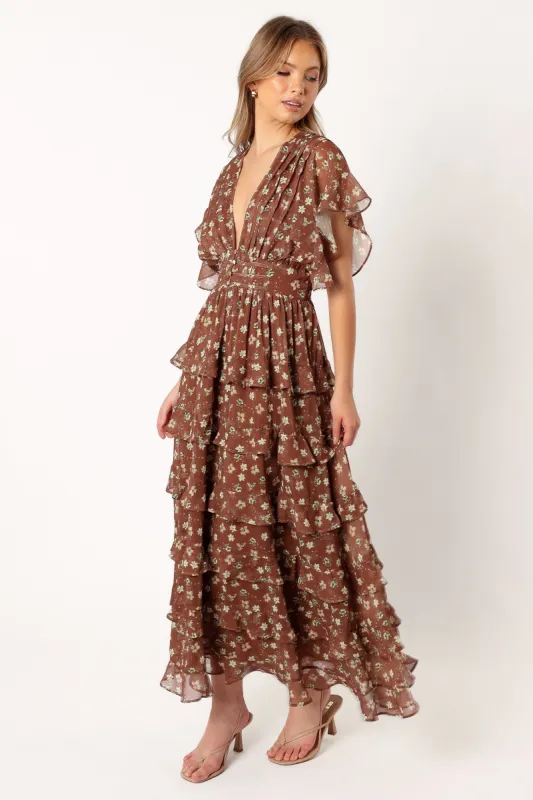 Rosa Tiered Maxi Dress - Brown sold by Petal & Pup