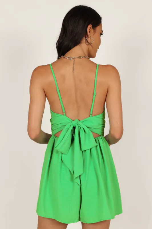 Anders Bow Back Romper - Green made by Petal & Pup