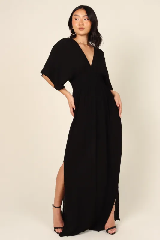Una Shirred Waist Maxi Dress - Black made by Petal & Pup