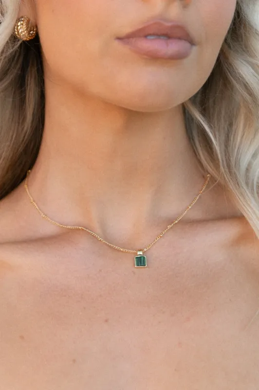Verdant 18k Gold Plated Necklace - Gold/Green sold by Petal & Pup