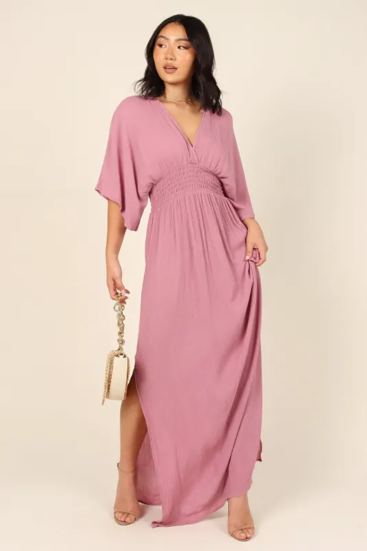Una Shirred Waist Maxi Dress - Mauve made by Petal & Pup