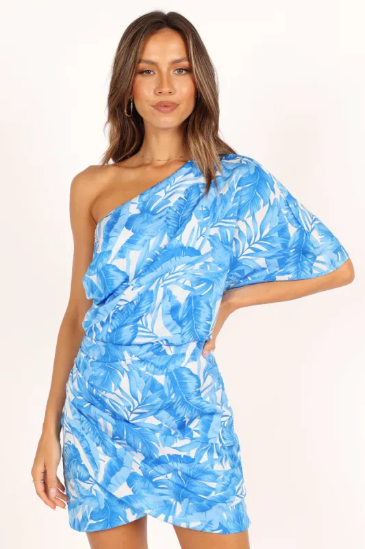 Fiona One Shoulder Mini Dress - Maldive Blue sold by Petal & Pup