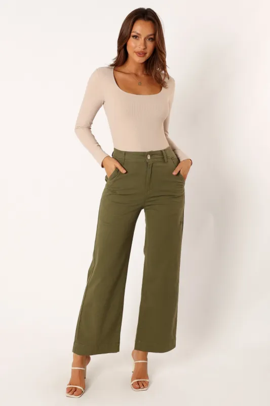 Georgia Wide Leg Pant - Dark Olive sold by Petal & Pup