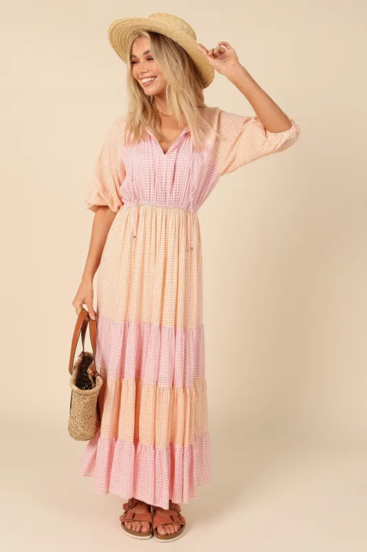 Clarita Tiered Maxi Dress - Gingham Splice sold by Petal & Pup