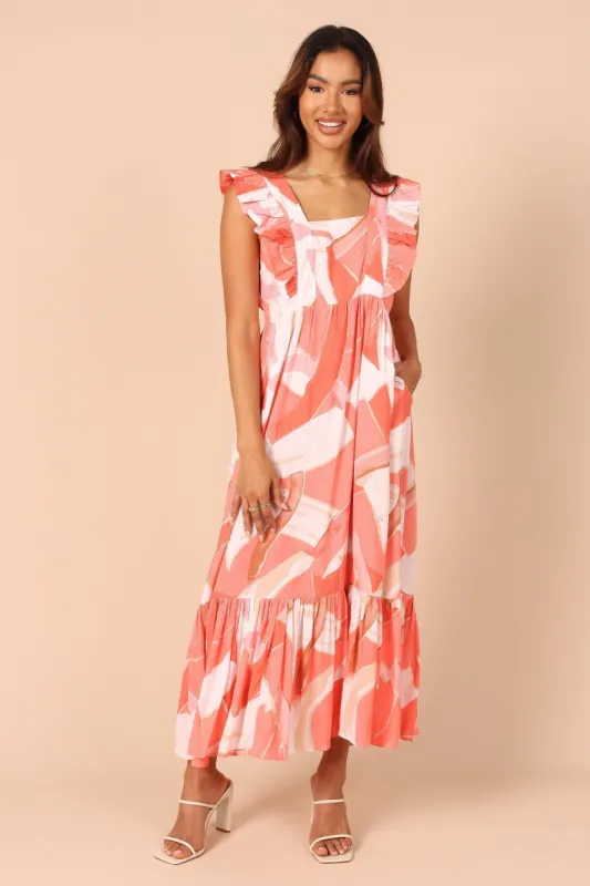 Mariapia Frill Midi Dress - Red sold by Petal & Pup