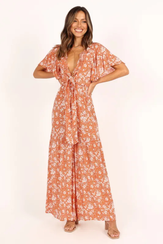 Luelle Tie Front Jumpsuit - Rust sold by Petal & Pup