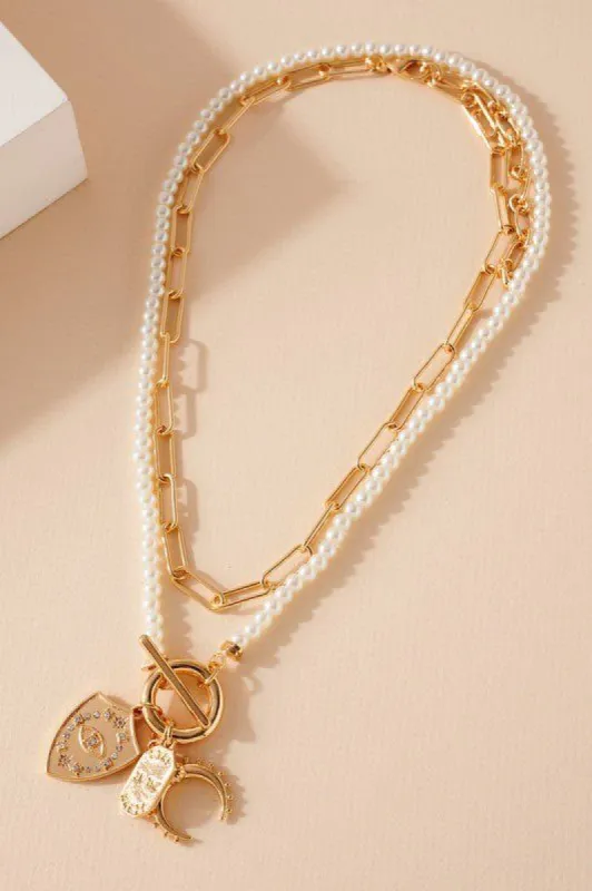 Anita Layered Necklace - Gold Pearl sold by Petal & Pup