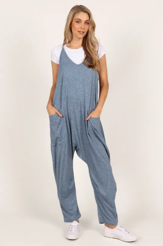 Aida Oversized Knit Jumpsuit - Blue sold by Petal & Pup