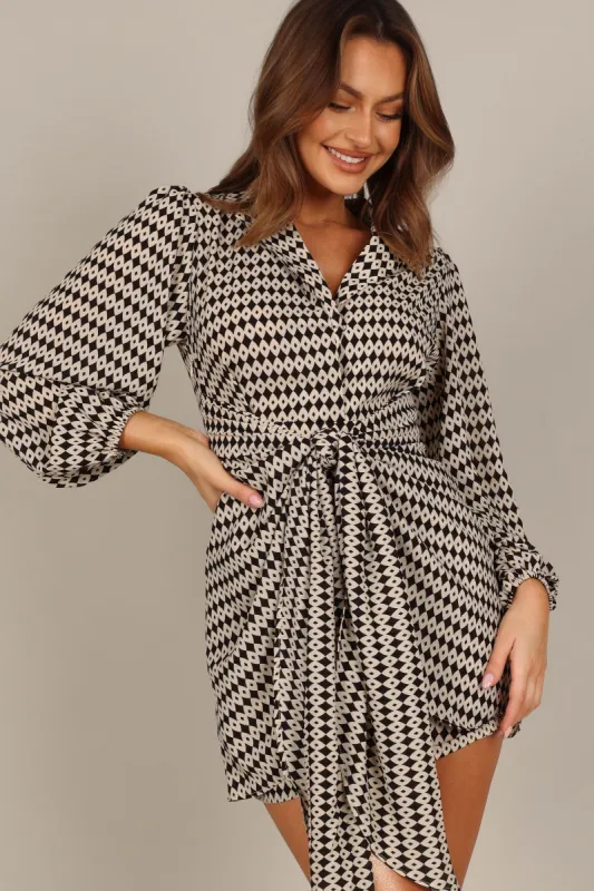 Abbie Wrap Long Sleeve Mini Dress - Black/White sold by Petal & Pup