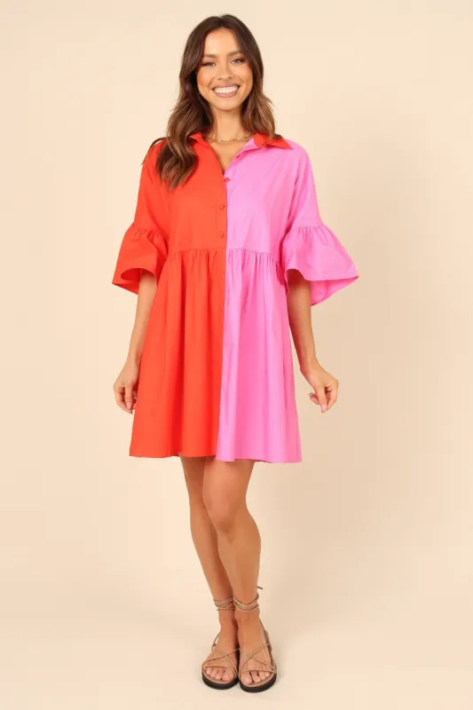 Didi Frill Mini Dress - Pink/Red sold by Petal & Pup