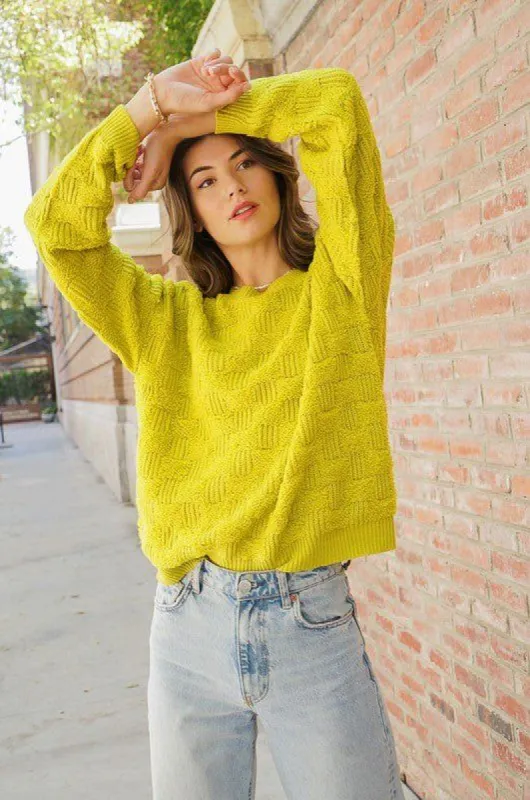 Basket Weave Pattern Knit Sweater - Chartreuse sold by Petal & Pup