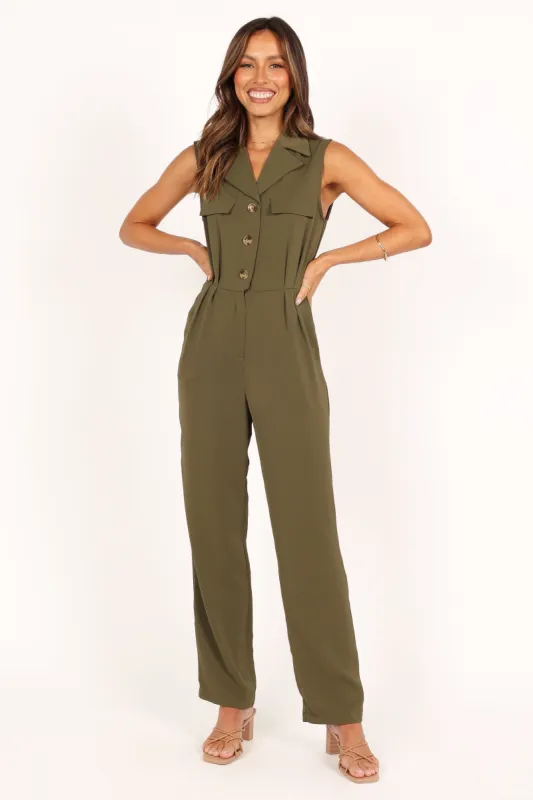 Kayne Sleeveless Jumpsuit - Olive sold by Petal & Pup