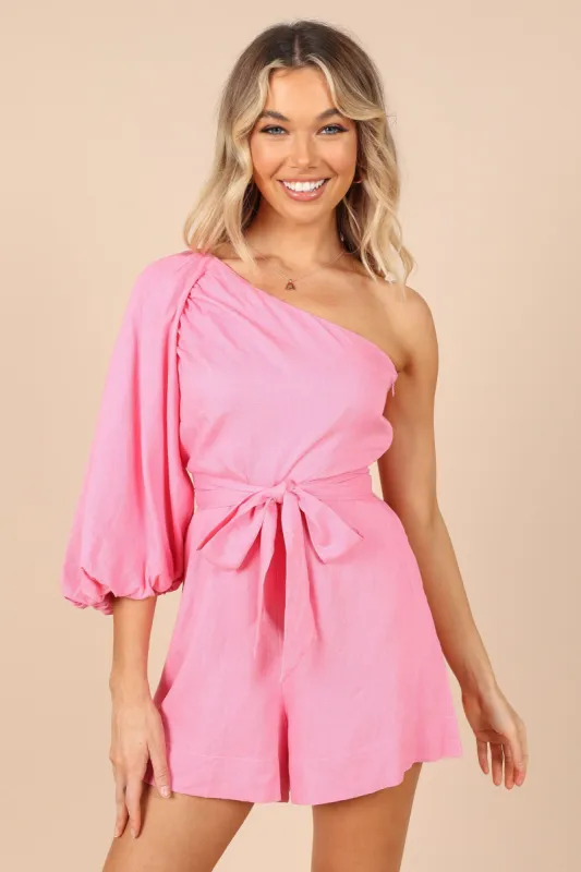 Krisa One Shoulder Romper - Hot Pink sold by Petal & Pup